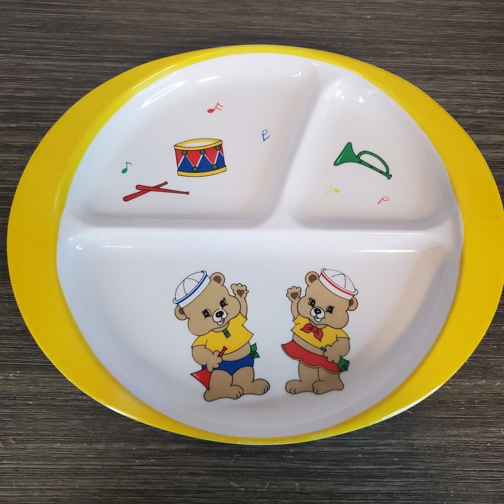 Melamine‎ Child Plate Divided Dish Oval Teddy Bears - Musical Theme Toddler